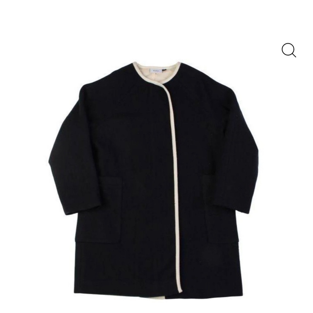 Elegant Black Coat with Cream Trim by designer brand Wynken